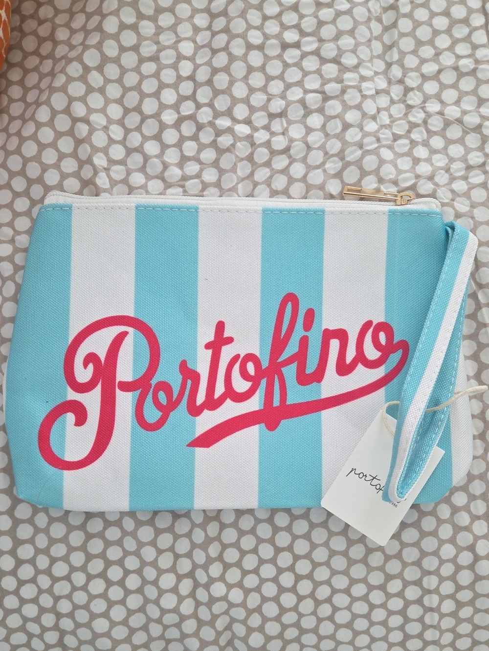 Striped Wristlet Clutch in Turquoise & White